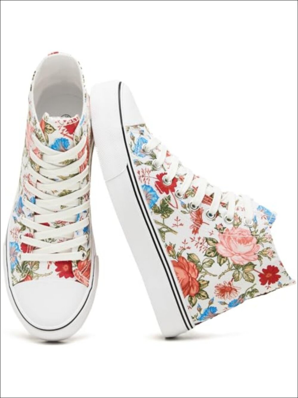 High Top Canvas Sneakers Lace Up Floral Skate Shoes Women